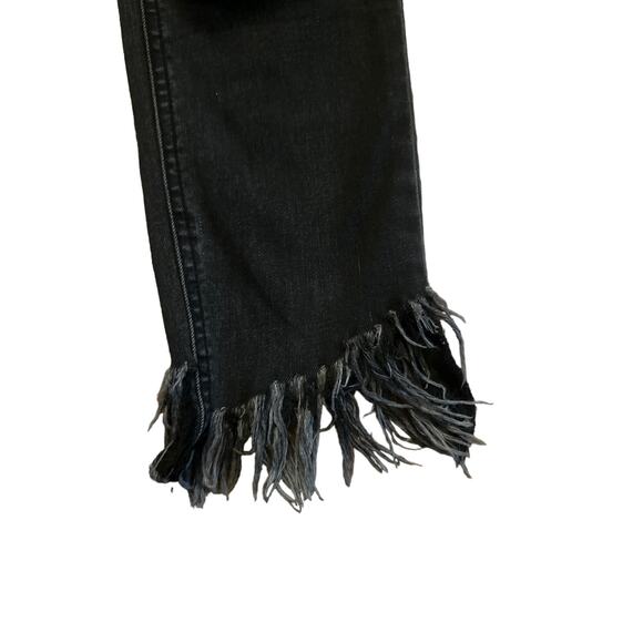 Women 26 Free People Great Heights Frayed Skinny Jeans Black Denim Pants Crop - Picture 3 of 6